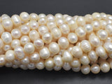 Fresh Water Pearl Beads-White, 7-8mm Potato Beads-Pearls & Glass-BeadBeyond