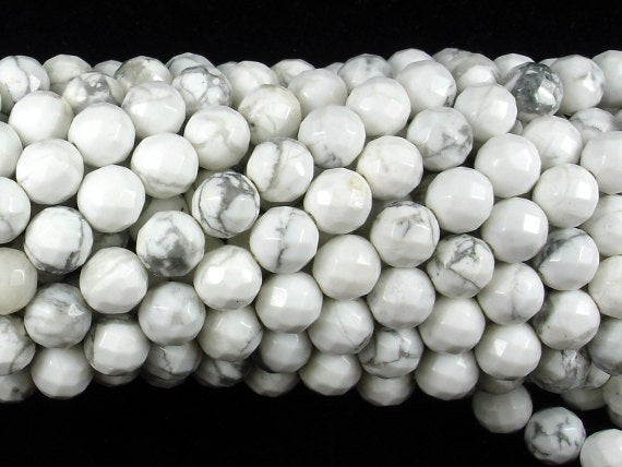 White Howlite Beads, Faceted Round, 8mm, 15 Inch-BeadBeyond