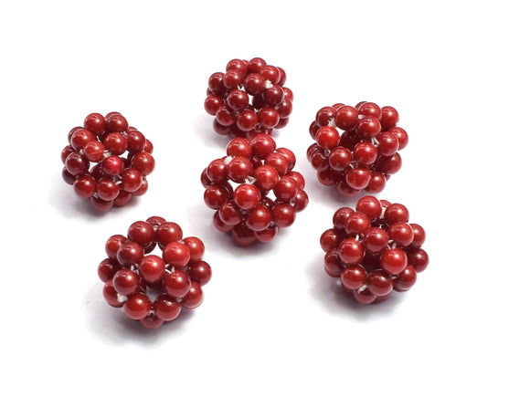 Jade - Red, 18mm Round, Made with 4mm Round Beads, 5pieces-BeadBeyond
