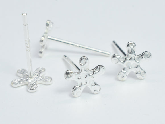10pcs (5pairs) 925 Sterling Silver Flower Pad Earring Stud Post, 6.5mm Flower Pad, 11mm Long-BeadBeyond