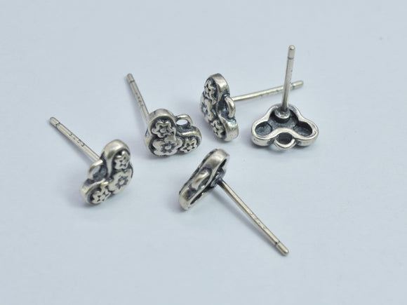 4pcs 925 Antique Silver Flower Earring Stud Post with Loop, 11mm Post, 7.6x5.8mm Flower-BeadBeyond