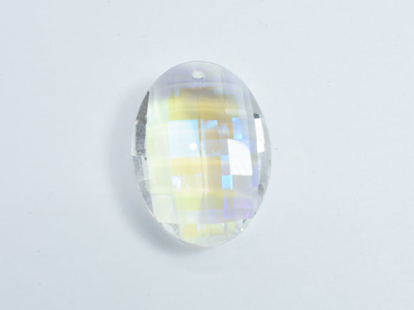 Crystal Glass 23x32mm Faceted Oval Pendant, Clear with AB, 1piece-BeadBeyond