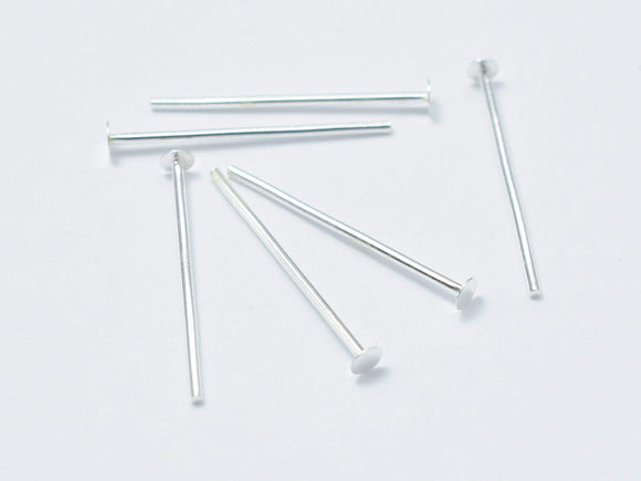 20pcs 925 Sterling Silver Head Pin, 15mm, 0.6mm(23gauge)-Metal Findings & Charms-BeadBeyond