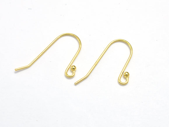10pcs 24K Gold Vermeil Ear wire, Earring Hook, Fishhook, 925 Sterling Silver Earring Hook, 18x10mm-Metal Findings & Charms-BeadBeyond