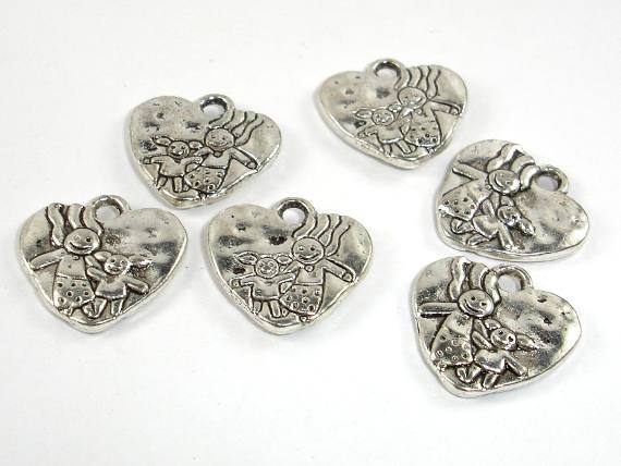 Heart Charms, Zinc Alloy, Antique Silver Tone 10pcs-Metal Findings & Charms-BeadBeyond