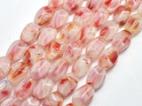 Lampwork-White & Red, 9x13mm Flat Wavy Barrel Beads, 12 Inch-BeadBeyond