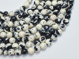 Rain Flower Stone Beads, Black, White, 8mm Round Beads-BeadBeyond