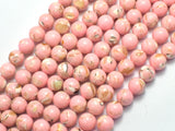 Shell Howlite-Pink, with Trochus Shell, 8mm (8.5mm) Round-BeadBeyond