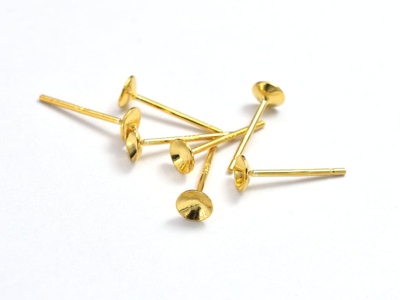 10pcs (5pairs) 24K Gold Vermeil Earring Cup Stud Posts, 925 Sterling Silver Stud Posts, 4mm Cup, 12mm Long 08028)-BeadBeyond