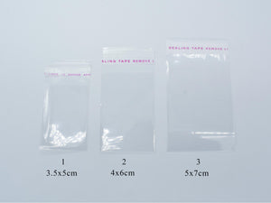 100pcs Clear Self Adhesive Seal Plastic Bags, Transparent Resealable Cellophane OPP Packing Poly Bags, 3.5x5cm, 4x6cm, 5x7cm-BeadBeyond