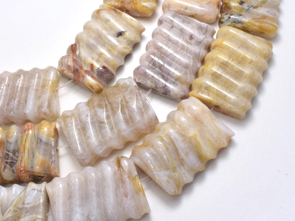 Bamboo Leaf Agate, 25x35mm Carved Rectangle-BeadBeyond