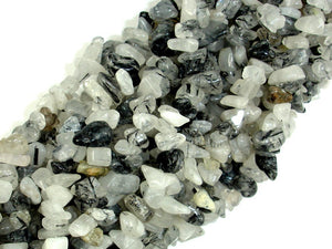 Black Rutilated Quartz, 4mm - 9mm Chips Beads, Long full strand-BeadBeyond