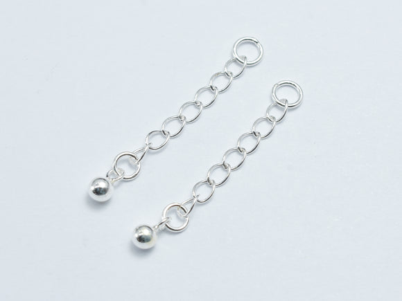 4pcs 925 Sterling Silver Extension Chain, 30mm Long, 2.5mm Width, 3mm Ball-BeadBeyond