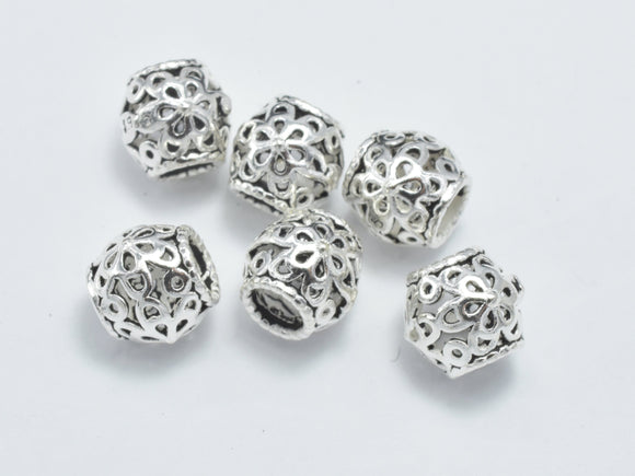 4pcs 925 Sterling Silver Beads-Antique Silver, Filigree Drum Beads, Big Hole Spacer Beads, 7x6.8mm-Metal Findings & Charms-BeadBeyond