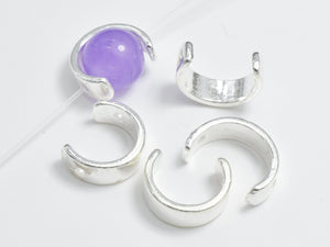 2pcs 925 Sterling Silver Half Circle Bead Frames, 10.5mm, 8.3mm Inner-BeadBeyond