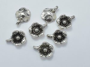 Flower Charms, Zinc Alloy, Antique Silver Tone, 10x14 mm, 20pcs, Hole 2.1mm-Metal Findings & Charms-BeadBeyond