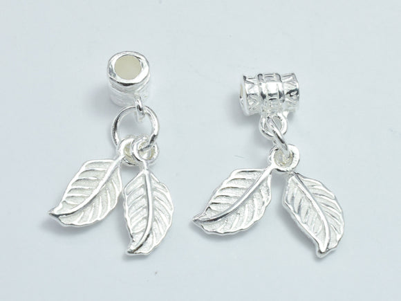 1pc 925 Sterling Silver Charm, Leaf 5.8x13mm, Tube Bail Bead 4.6x6.2mm-BeadBeyond