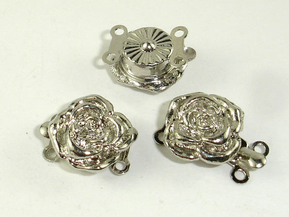Rose Box Clasps- 2 strand , Rhodium Plated, 12mm, 2pcs-Metal Findings & Charms-BeadBeyond