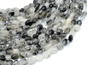 Black Rutilated Quartz Beads, Approx 6x8mm Nugget Beads-Gems: Nugget,Chips,Drop-BeadBeyond