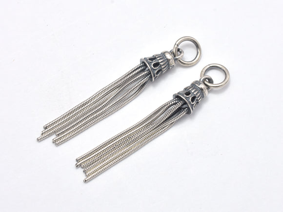 1pcs 925 Sterling Silver Charm-Antique Silver, Tassel Charm/Pendant, 5x32mm-Metal Findings & Charms-BeadBeyond