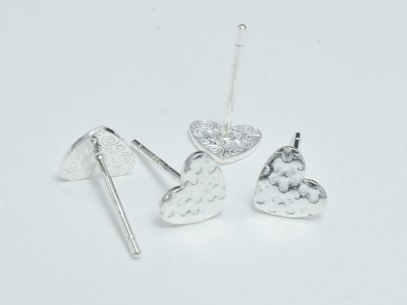 10pcs (5pairs) 925 Sterling Silver Heart Pad Earring Stud Post, 6.6x5.8mm Heart Pad-BeadBeyond