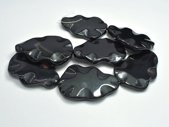 Black Agate, 38x55mm Wavy Flat Teardrop Beads-BeadBeyond
