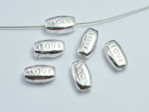 2pcs 925 Sterling Silver "LOVE" Oval Beads, 8x5mm-BeadBeyond