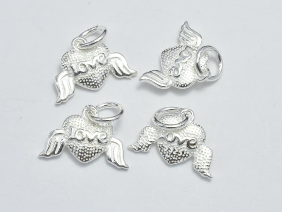 2pcs 925 Sterling Silver Charms, Heart with Wings Charms, 14x9.5mm-BeadBeyond