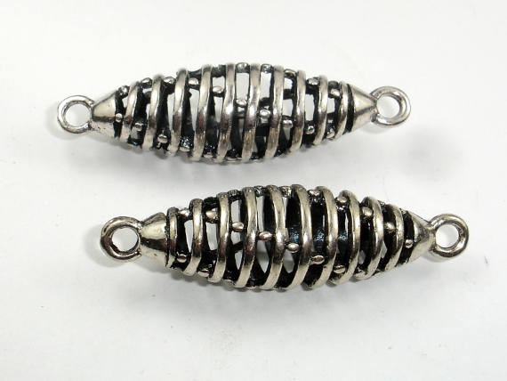Metal Links, Hollow Connector Links, Zinc Alloy, Antique Silver Tone 2pcs-Metal Findings & Charms-BeadBeyond