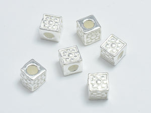 4pcs 925 Sterling Silver Beads, 4x4mm Cube Beads, Big Hole beads-BeadBeyond