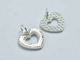 1pc 925 Sterling Silver Sparkling Heart Charm, 14mm-BeadBeyond