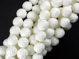 Tridacna Shell Beads, 10mm (10.5mm) Carved Lotus Flower Round Beads-Gems: Round & Faceted-BeadBeyond