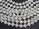 Mother of Pearl, MOP, White, 14mm Four Leaf Clover Flower-BeadBeyond