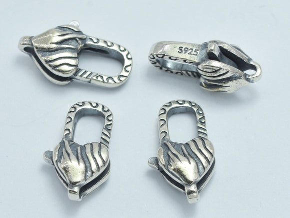 1pc 925 Sterling Silver Lobster Claw Clasp-Antique Silver, Heart Clasp, 14x8mm-BeadBeyond