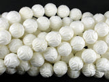 Tridacna Shell Beads, 10mm (10.5mm) Carved Lotus Flower Round Beads-Gems: Round & Faceted-BeadBeyond
