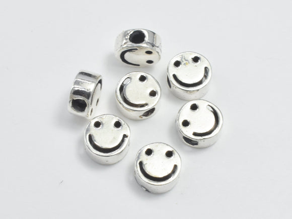 8pcs 925 Sterling Silver Beads-Antique Silver, 5mm Smiling Face Coin-Metal Findings & Charms-BeadBeyond