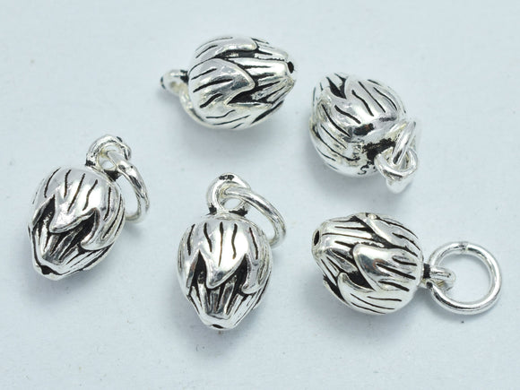1pc 925 Sterling Silver Charms - Antique Silver, Lotus Bud, Flower Bud Charms, 11x7mm-BeadBeyond