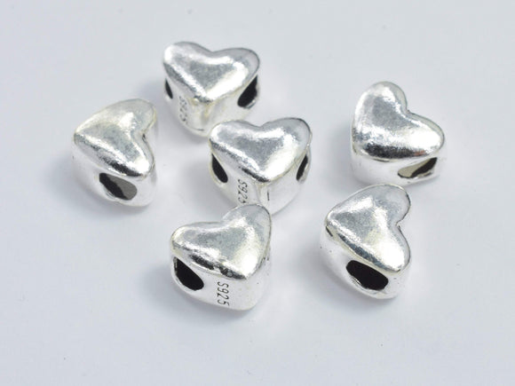 1pc 925 Sterling Silver Beads, 8x6.5mm Heart Beads-Metal Findings & Charms-BeadBeyond