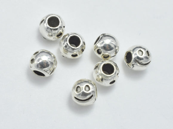 8pcs 925 Sterling Silver Beads-Antique Silver, 4mm Smiling Face Round-Metal Findings & Charms-BeadBeyond