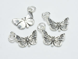 2pcs 925 Sterling Silver Charms-Antique Silver, Butterfly Charm, 14x10mm-BeadBeyond