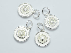 1pc 925 Sterling Silver Charms, Sunflower Charms, 10.8mm Coin-BeadBeyond