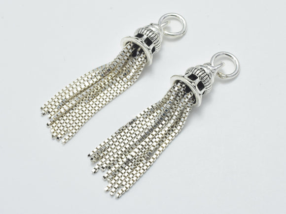 1pc 925 Sterling Silver Charm-Antique Silver, Tassel Charm/Pendant, 7.6x32mm-Metal Findings & Charms-BeadBeyond