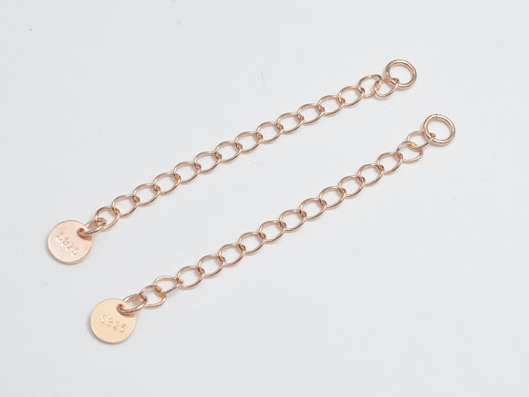 4pcs 925 Sterling Silver Extension Chain - Rose Gold, 50mm Long, 2.5mm Width-BeadBeyond
