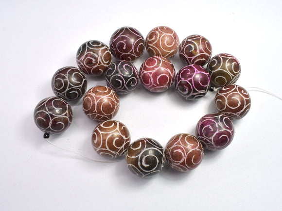 Jade, 25mm Carved Round Beads, 8 Beads-BeadBeyond