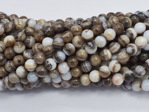 Banded Agate, Striped Agate, Brown, 6mm Round-BeadBeyond