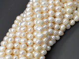 Fresh Water Pearl Beads-White, Approx 6-7mm Potato Beads-Pearls & Glass-BeadBeyond