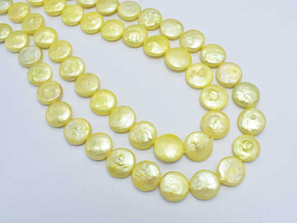 Fresh Water Pearl Beads-Yellow, 12mm Coin Beads-BeadBeyond