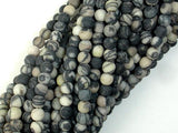Matte Black Line Jasper Beads, Silk Stone, Spider Web Jasper, Round, 4mm(4.5mm),14.5 Inch-Gems: Round & Faceted-BeadBeyond