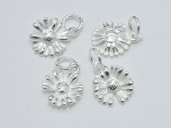 2pcs 925 Sterling Silver Charm, Daisy Charm, Flower Pendant, 10mm-BeadBeyond