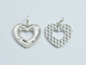 1pc 925 Sterling Silver Sparkling Heart Charm, 14mm-BeadBeyond